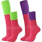 GUXIMIAR Neon Slouch Socks for Women 80s 90s Knee High Socks Soft Extra Long Scrunch Leg Warmers Size 9 to 10