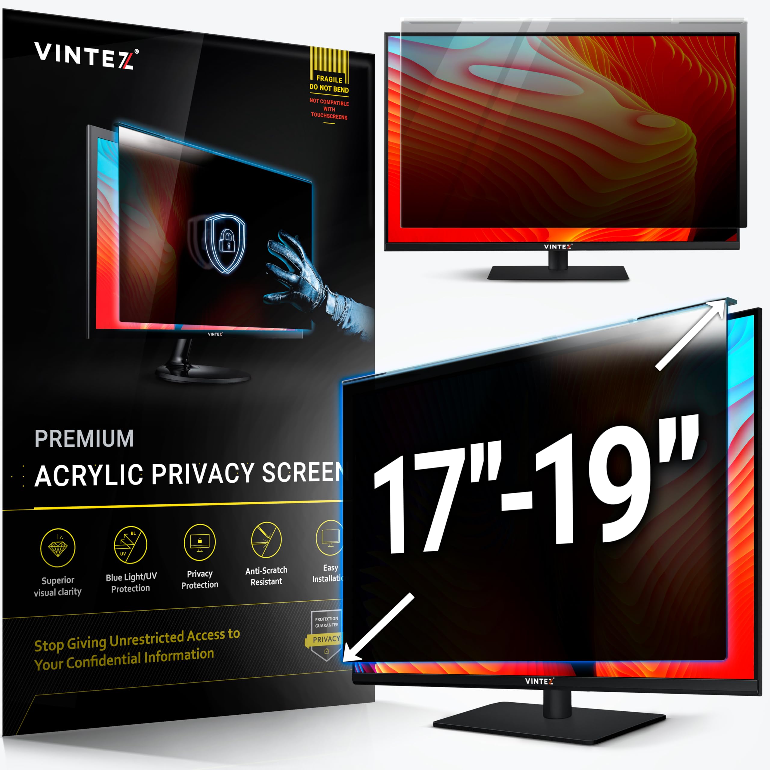 Photo 1 of VINTEZ Universal Acrylic 17, 17.1, 18.1, 19 Inch Computer Privacy Screen Filter for Square Computer Monitors - 5:4 Aspect Ratio - 15.3" x 12.6" (390 x 320mm) - Monitor Frame Hanging Type