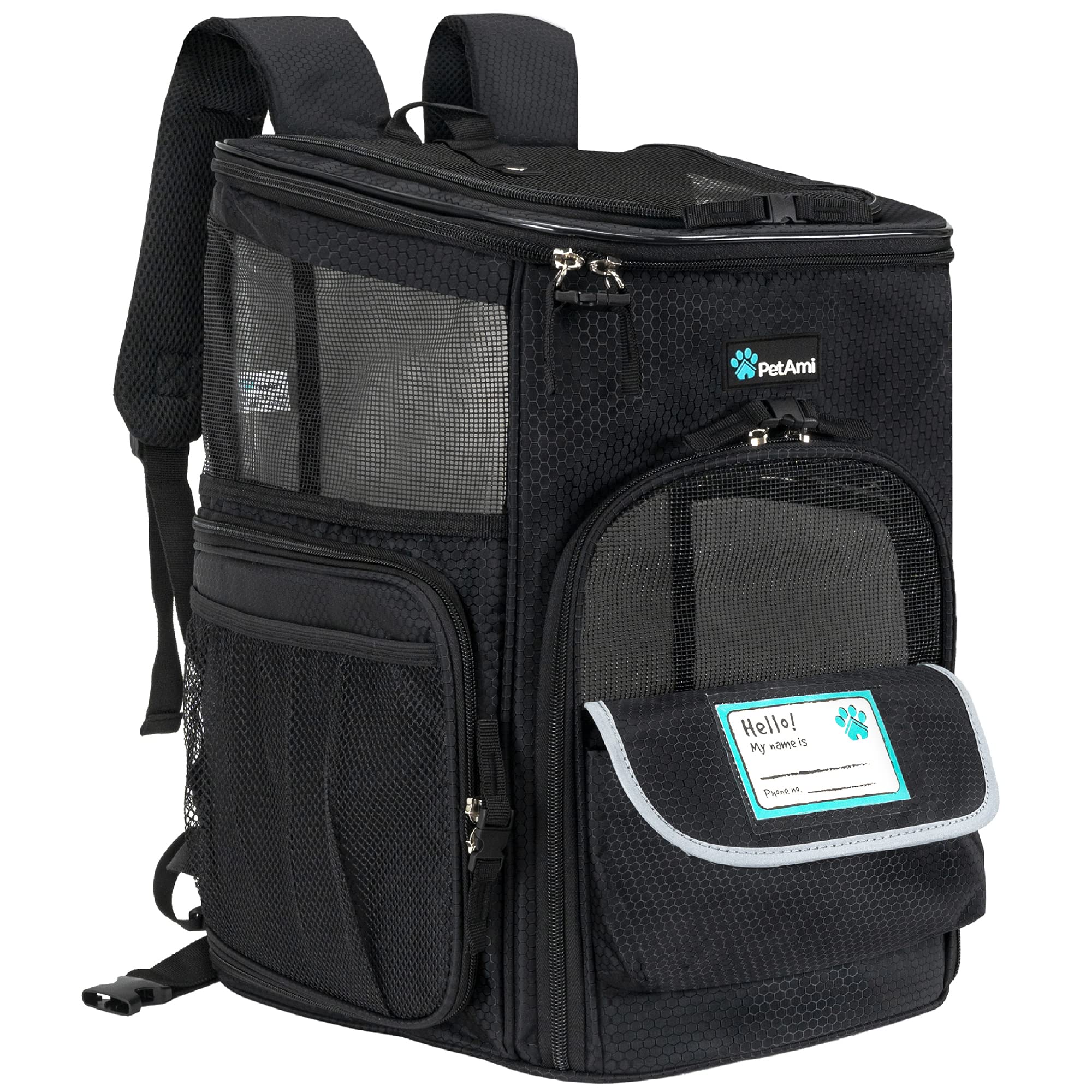 Photo 1 of PetAmi Dog Backpack Carrier, Airline Approved Cat Backpacks for Carrying Small Large Cats, Pet Carrier Back Pack, Ventilated Soft Sided for Travel, Hiking, Camping, Max 18 lbs, Black