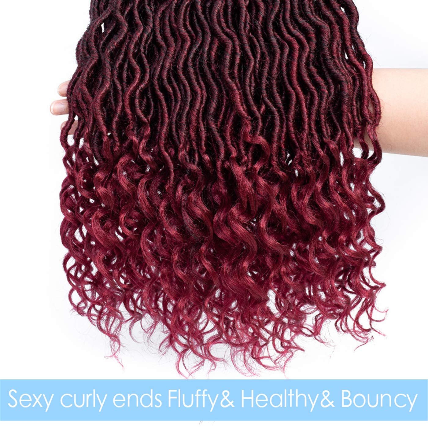 Karida 6Pcs/Lot Curly Faux Locs Crochet Hair Deep Wave Braiding Hair With Curly Ends Crochet Goddess Locs Synthetic Braids Hair Extensions (18inch, T1B/Bug)