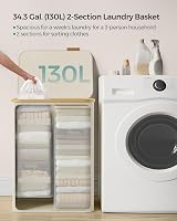 SONGMICS 130L Laundry Basket with Lid 2-Section Collapsible Cream White view 3