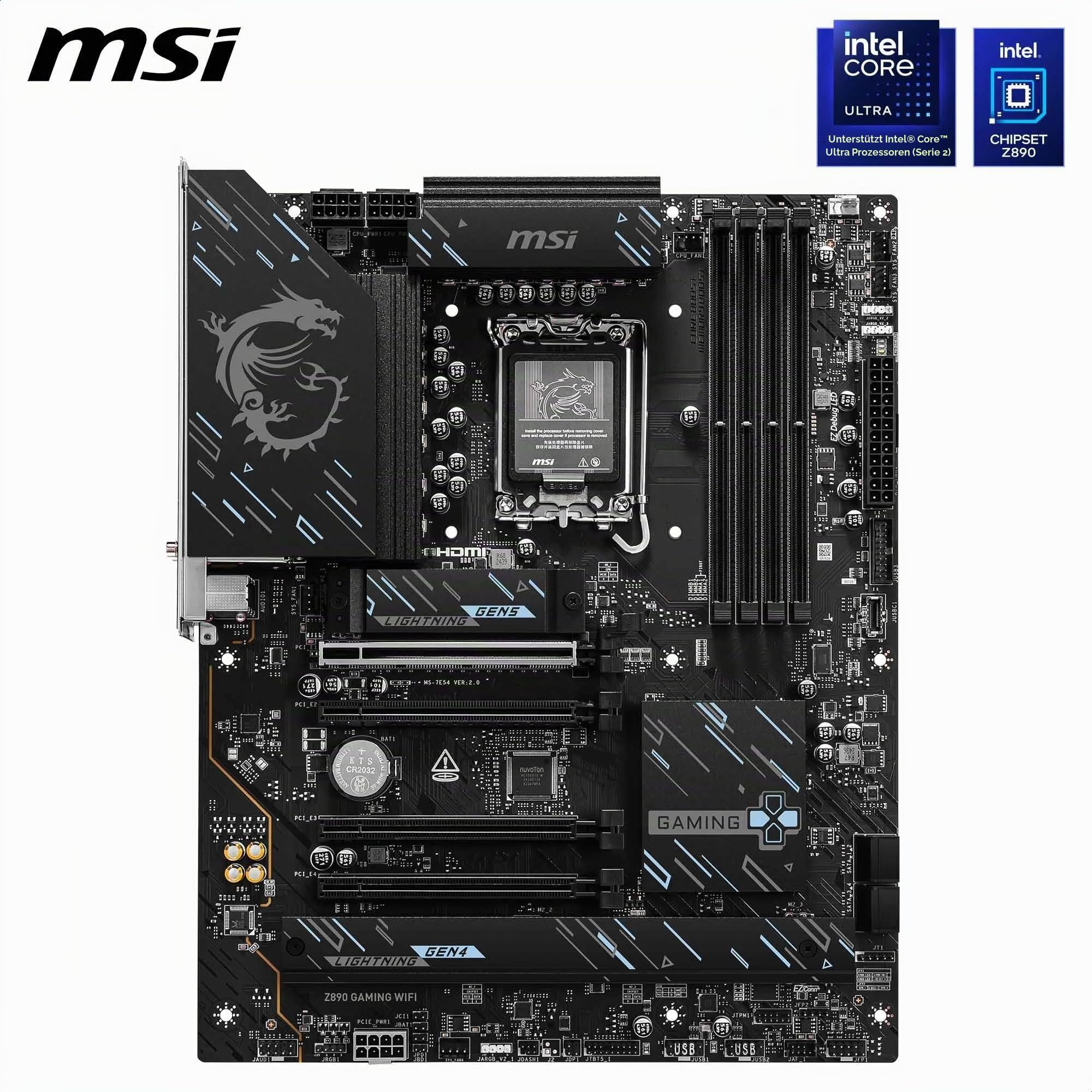Z890 Gaming WiFi-Mainboard, ATX – Unterstützt Intel Core Ultra-Prozessoren (Series 2), LGA 1851 – DDR5-Memory Boost 8800+ MT/s (übertaktet), 1 x PCIe 5.0 x16, 1 x M.2 Gen5, 2,5-Gbit-LAN, Wi-Fi 7 2