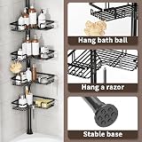 KEGII Telescopic Shower Caddy Corner Shelf 4 Baskets Black No Drilling view 5