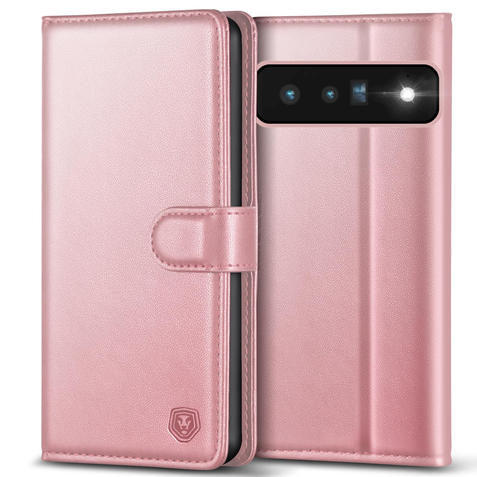 Kuafcase for Google Pixel 6 Pro Case, Wallet Leather Flip Case with 4 Card Slots Magnetic Closure Kickstand Shockproof Protective Phone Case for Google Pixel 6 Pro - Rose Gold — image 1