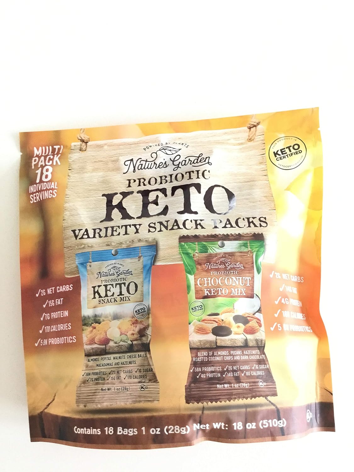 Nature’s Garden Probiotic Keto Variety Snack Packs (18 Bags) (Keto Snack Mix; Chocolate Keto Mix)