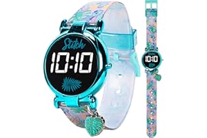 Accutime Kids Disney Lilo and Stitch Blue Digital LED Quartz Childrens Wrist Watch for Boys, Girls, Toddlers with Blue Multicolor Character and Hanging Charm (Model: LAS4033AZ)