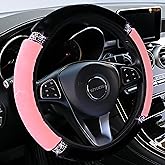 Diamond Fluffy Steering Wheel Cover with Colorful Rhinestones Crystal for Women Girls, Universal 15-Inch (38cm) Auto Elastic Protector, Car Accessories for Most Cars, SUVs | Pink