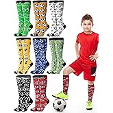 ShinyMatch 8 Pairs Boys Knee High Soccer Socks Youth Crazy Football Athletic Socks for Soccer Team Gifts