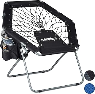 Relaxdays Bungee Stuhl WEBSTER, elastisch, Faltbar, bis 100 kg, Seitentasche, Outdoor Gartenstuhl, Klappstuhl, Schwarz