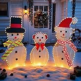 3-Piece Lighted Snowman Christmas Decorations Outdoor Yard Snow Man Family with 180 LED Lights, Snowman Yard Decorations, Christmas Yard Decorations for Outdoor Lighted Holiday Lawn Garden Porch