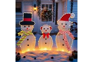 INIHPOCV 3-Piece Lighted Snowman Christmas Decorations Outdoor Yard Snow Man Family with 180 LED Lights, Snowman Yard Decorations, Christmas Yard Decorations for Outdoor Lighted Holiday Lawn Garden Porch