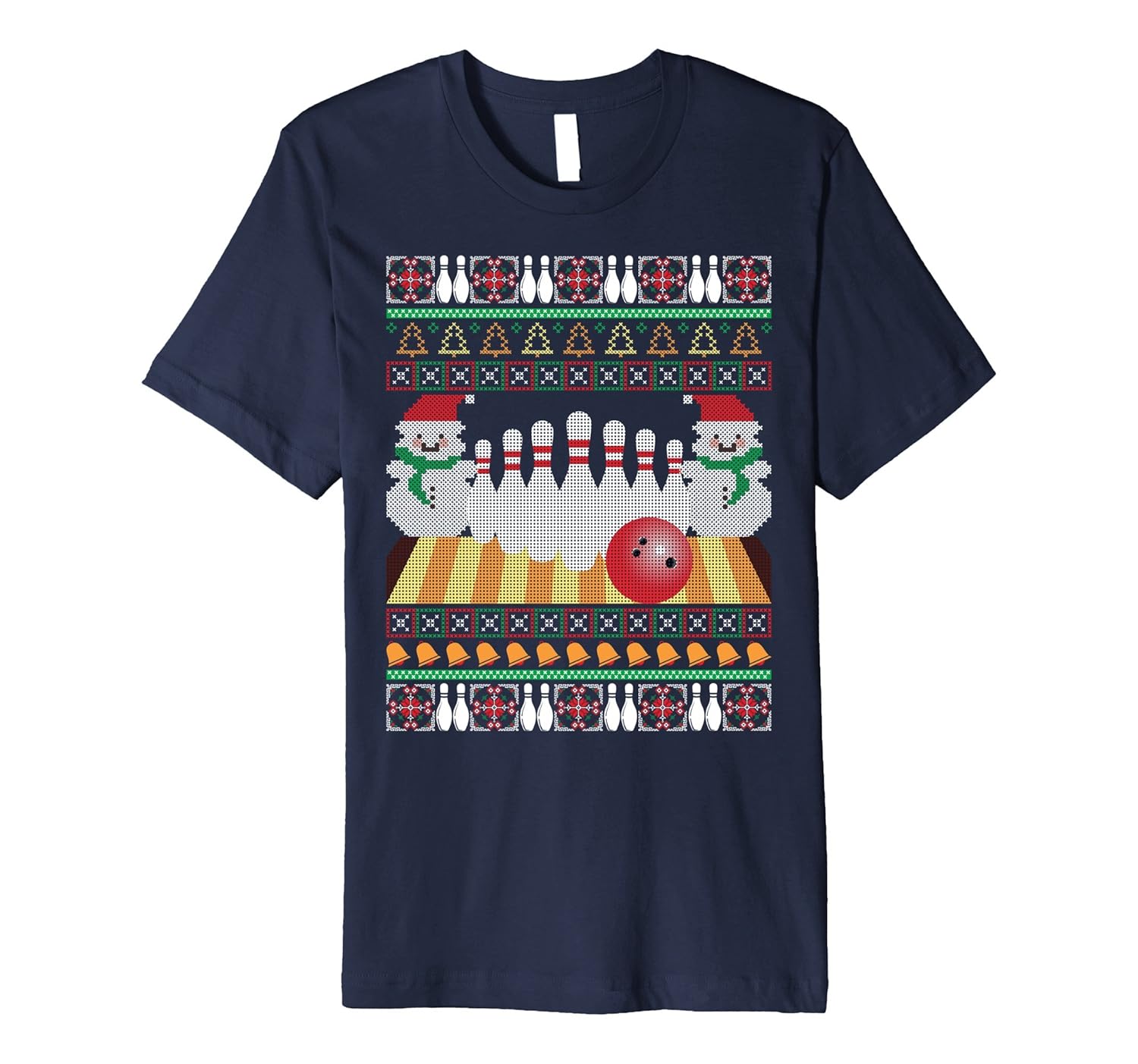 Bowling Ugly Christmas Sweater Premium T-Shirt-ANZ