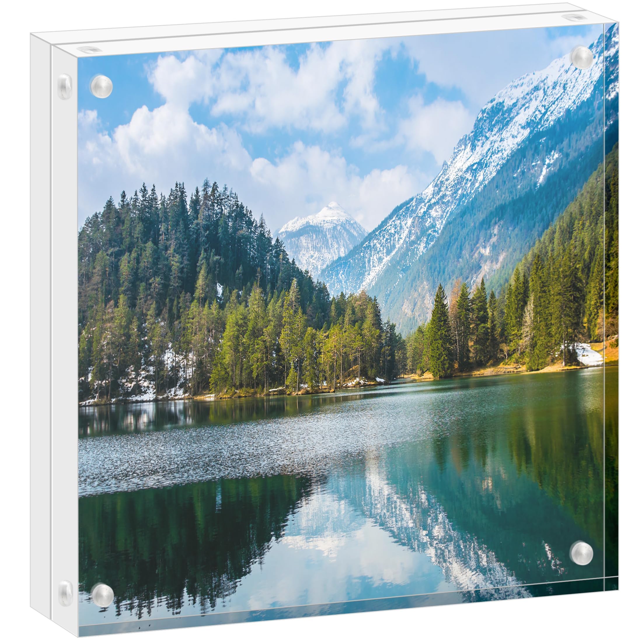 TRIXES 5x5 Inch Acrylic Photo Frame - Magnetic Multi-Purpose Clear Glass Effect Picture Block - Free Standing 'Instagram' Square Frame - 127mm x 127mm