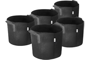 iPower 3 Gallon 5 Pack Grow Bags Nonwoven Fabric Pots Aeration Container with Strap Handles for Garden and Planting, 5-Pack Black, 3 Gallon