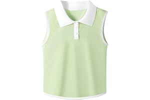 GroYolan Girls Polo Shirt Sleeveless Golf Shirts Contrast Collared Button-Up Tennis T-Shirts Quick Dry Breathable Tank Tops