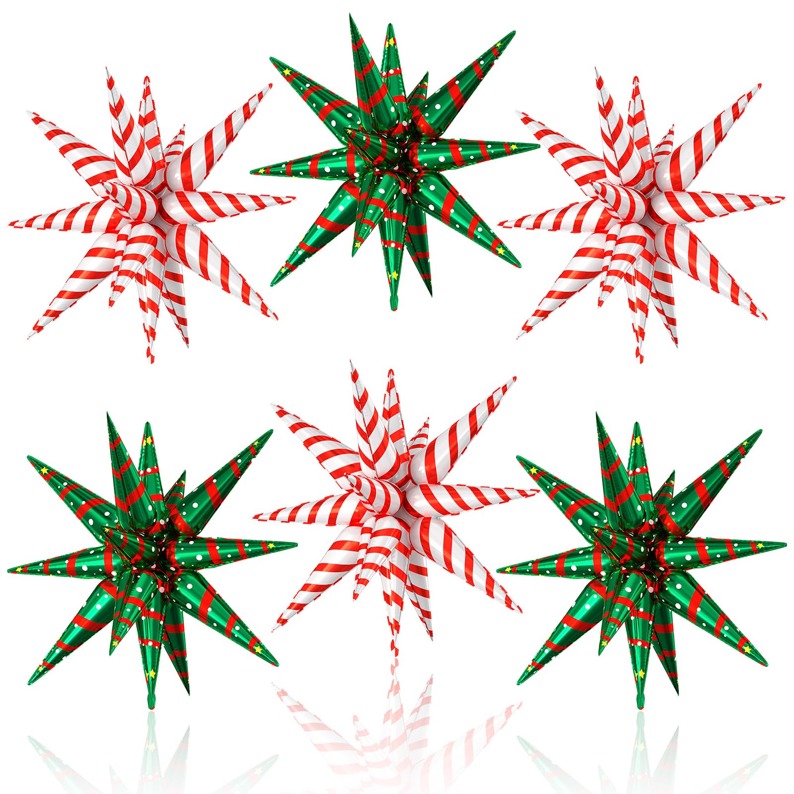 6PCS Christmas Star Balloons, 22 Inch Large Green Red Star Balloon Foil Balloons for Birthday Christmas Graduation Wedding Anniversary Party Backdrops Decorations