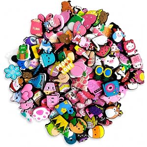 LVBIYDU 50 Pcs Different Shoe Charms for Clog Shoe Decoration, Cute Preppy Hippie Charms for Girls Boys Teens Adults, Pink Ch