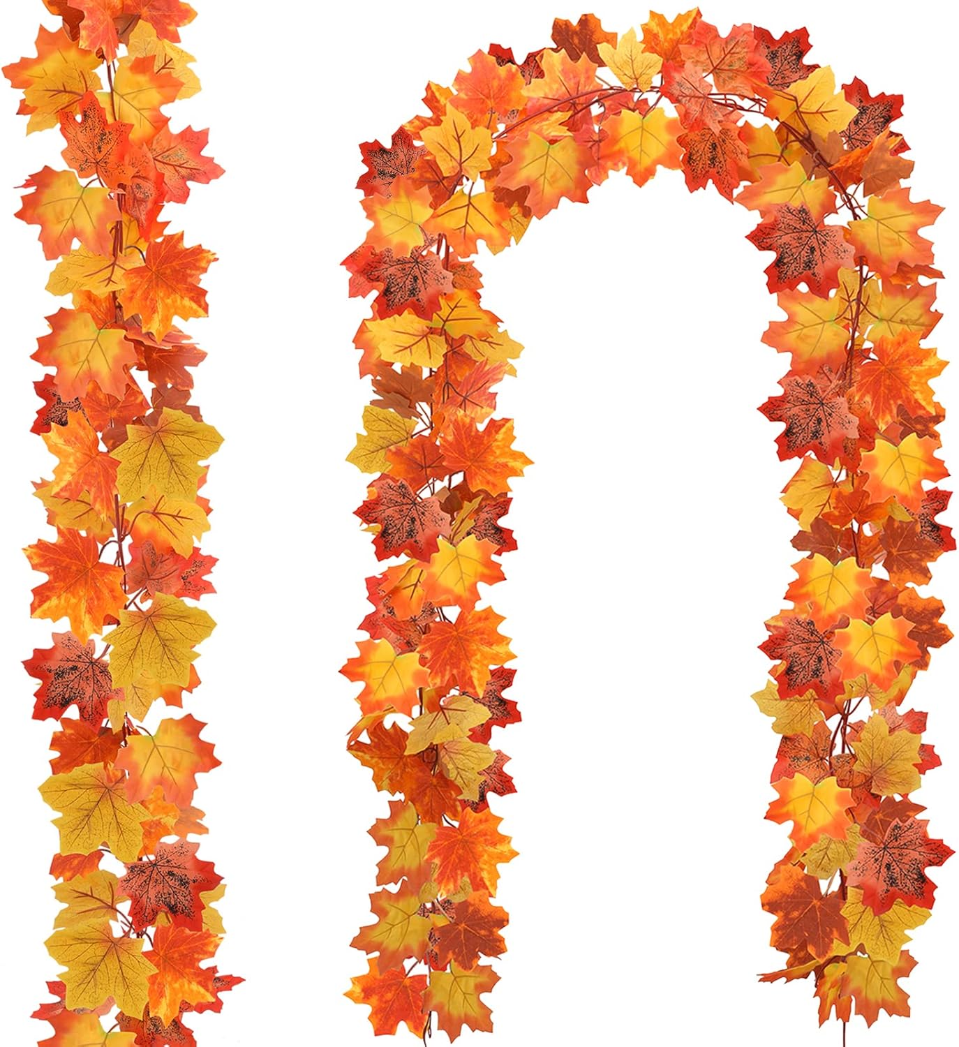 Wreaths, Garlands & Swags - JPSOR 2 Pack Fall Garland Maple Leaf 7.6Ft/Piece, Artificial Hanging Vines Autumn Foliage Garland for Thanksgiving Party Indoor Outdoor Home Fireplace Christmas Decorations (Orange)