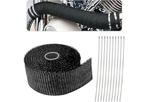 16.4Ft Exhaust Wrap with 10 Stainless Steel Zip Ties,Fiberglass Exhaust Header Wrap Spark Plug Wire Heat Shield for Exhaust P