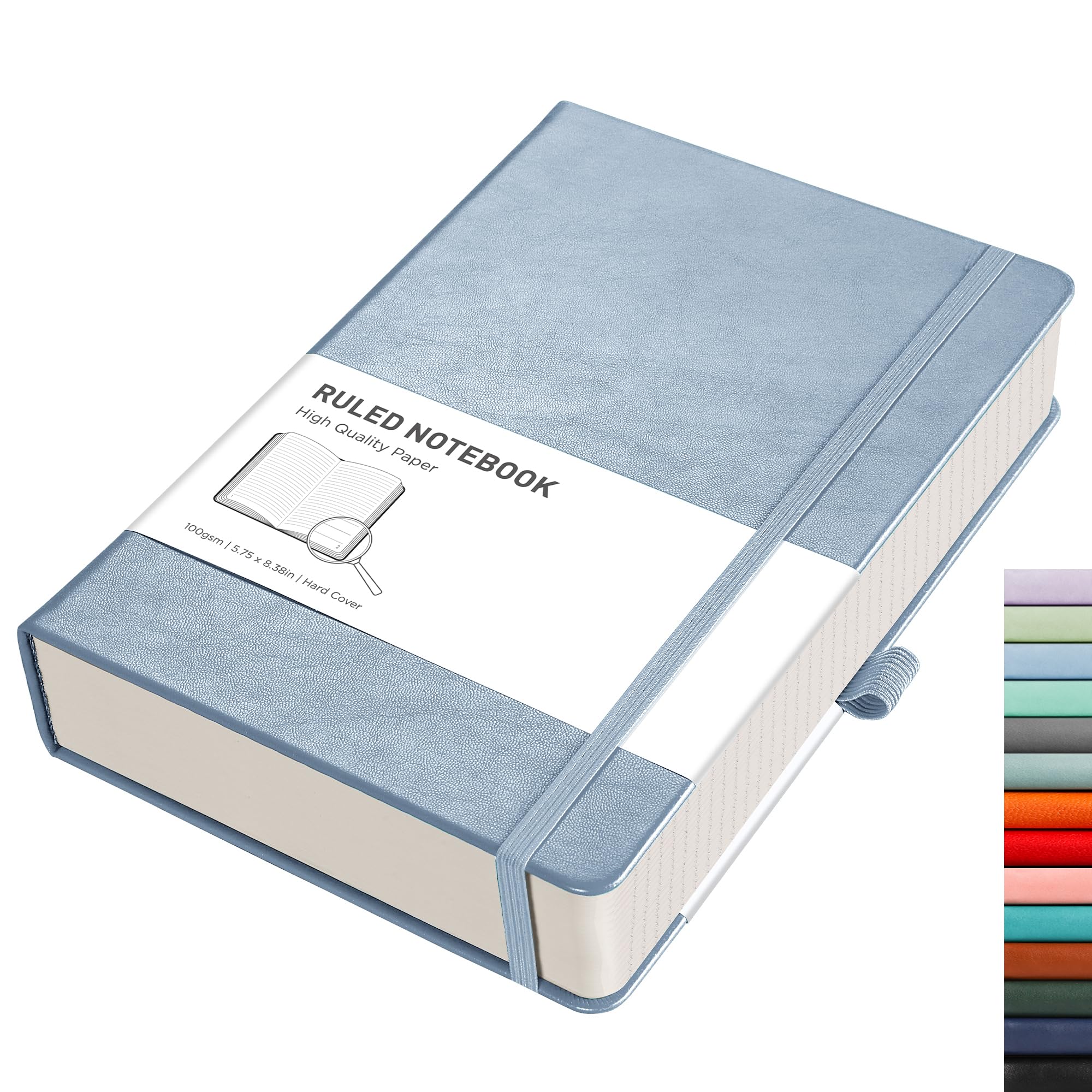 RETTACY Lined Journal Notebook - A5 Note Book Hardcover Thick Notepad 320 Numbered Pages for Writing,100gsm Lined Paper, Leather Hardcover, for Women Men Office School,14.5 x 21cm - Light Blue — image 1