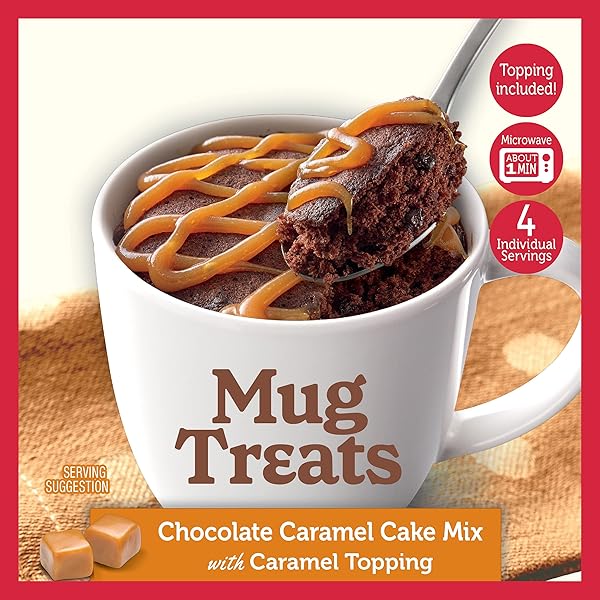 BETTY CROCKER MUG TREATS CHOCOLATE CARAMEL CAKE MIX WITH CARAMEL TOPPING, 4 SERVINGS, 12.5 OZ.