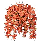 Artificial Hanging Hibiscus Flowers with Basket for Outdoors Decoration, UV Resistant Fake Hibiscus Vines Faux Plants Realistic Silk Flowers for Planters Outside Home Patio Porch Balcony,Fall Orange