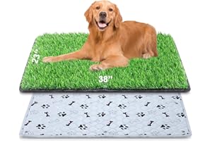 Annexfun Dog Grass Mat with Pee Pad 38×23", Large Dog Litter Box Indoor Artificial Turf Grass Porch Waterproof Patio Potty Tray for Doggie Reusable Washable and Lawn for Replacement Puppy Training