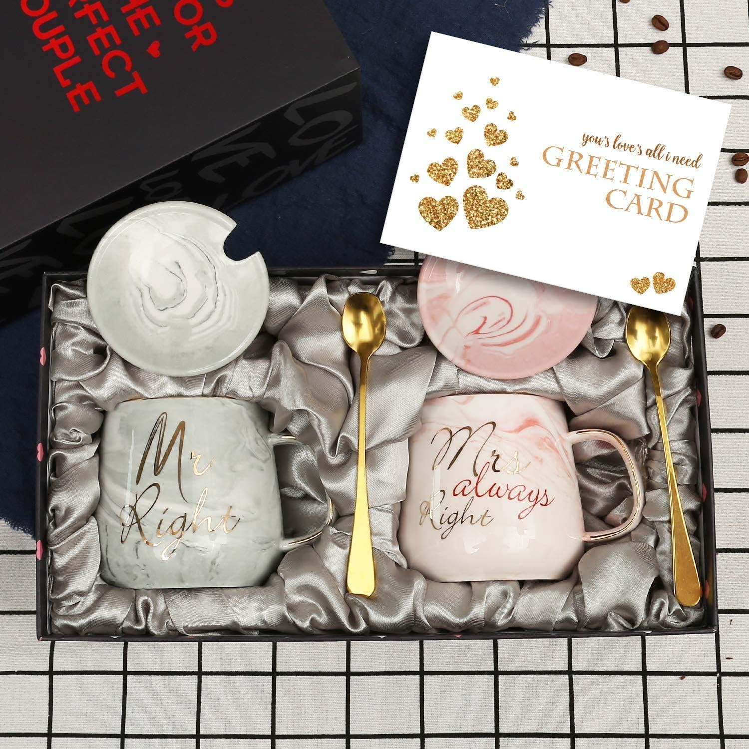 Sovyime Mr Right and Mrs Always Right Couples Coffee Mugs Cups Gifts Set for Engagement Wedding Bridal Shower Bride and Groom to Be Newlyweds Anniversary