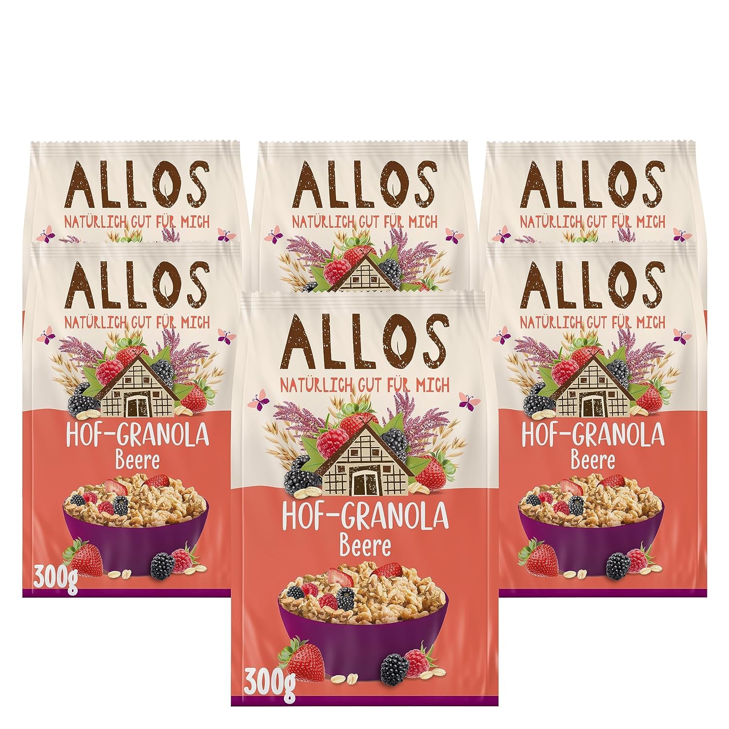 Allos Hof Granola Beere | Bio Müsli | Beerenmüsli | Knuspermüsli | Frühstückscerealien | 6er Pack (6 x 300g), 1 Stück (6er Pack)