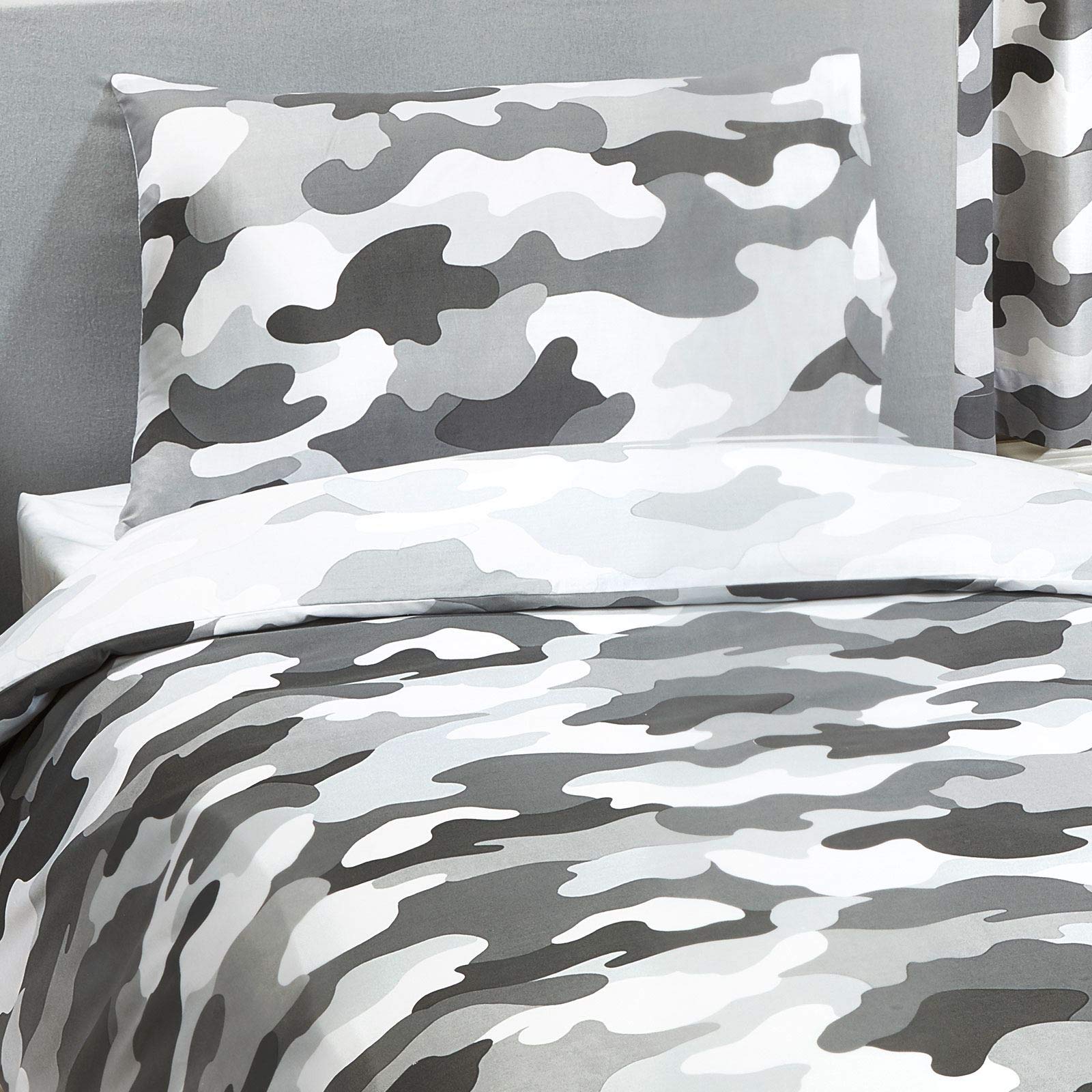 Price Right Home Army Camouflage Grey Kids/Teens Bedroom Range - Duvet Cover Set, Fitted Sheet Set & Curtains Available (Single Duvet Cover Set)