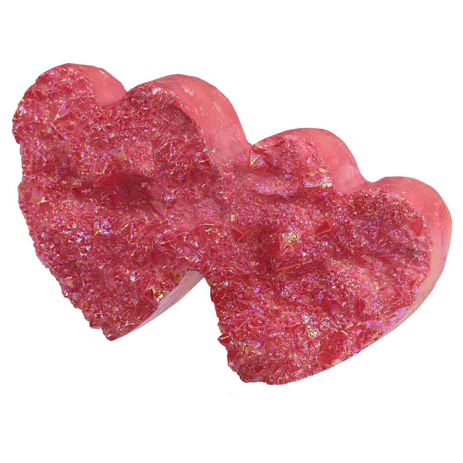 mookaitedecor Titanium Coated Clear Quartz Crystal Cluster Red Crystal Heart Shaped Stone Rock Double Heart Ornament Party Wedding Decor, Raw Crystals and Gemstones Love Heart Crystal Room Decor