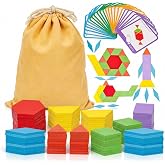 LovesTown 209 PCS Shapes Wooden Pattern Blocks for Kids | Geometric with Activity Cards, Storage Bag, Educational Tangram Puzzles, Great Learning Gift