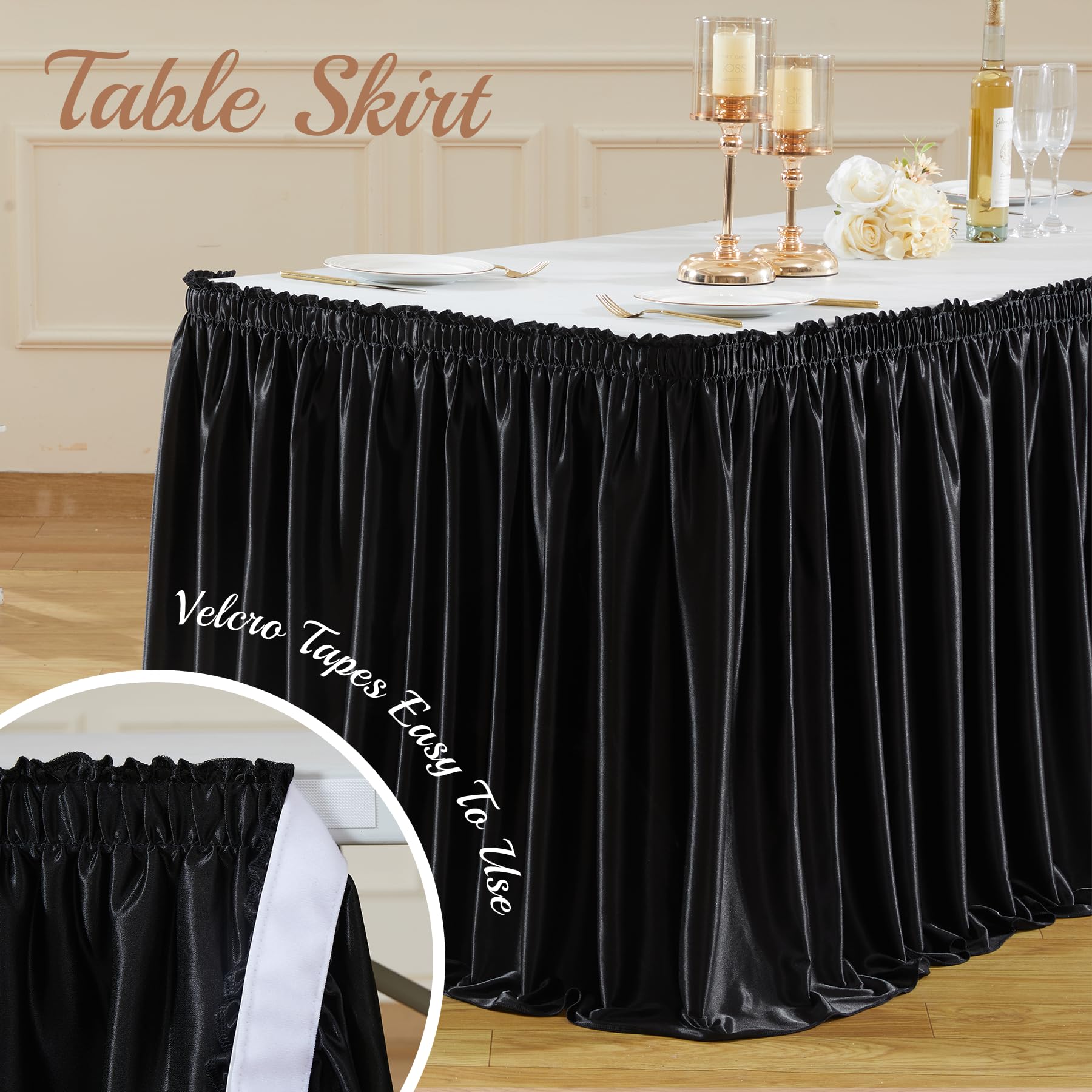 Black Table Skirt Rectangle Tables 6 FT Sequin Glitter Tablecloth Skirt for Rectangle/Round/Square Tables 6ft Wrinkle Free Desk Ruffle Pleated Table Cover Skirts for Weddings Birthday Party Banquet
