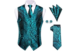 YourTies Mens Suit Vest 4PC Silk Paisley Vest with Necktie Pocket Square Cufflinks Formal Woven Waistcoat for Suit Tuxedo