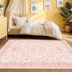 Pink Rugs for Bedroom Girls, 5x7 Washable Area Rug