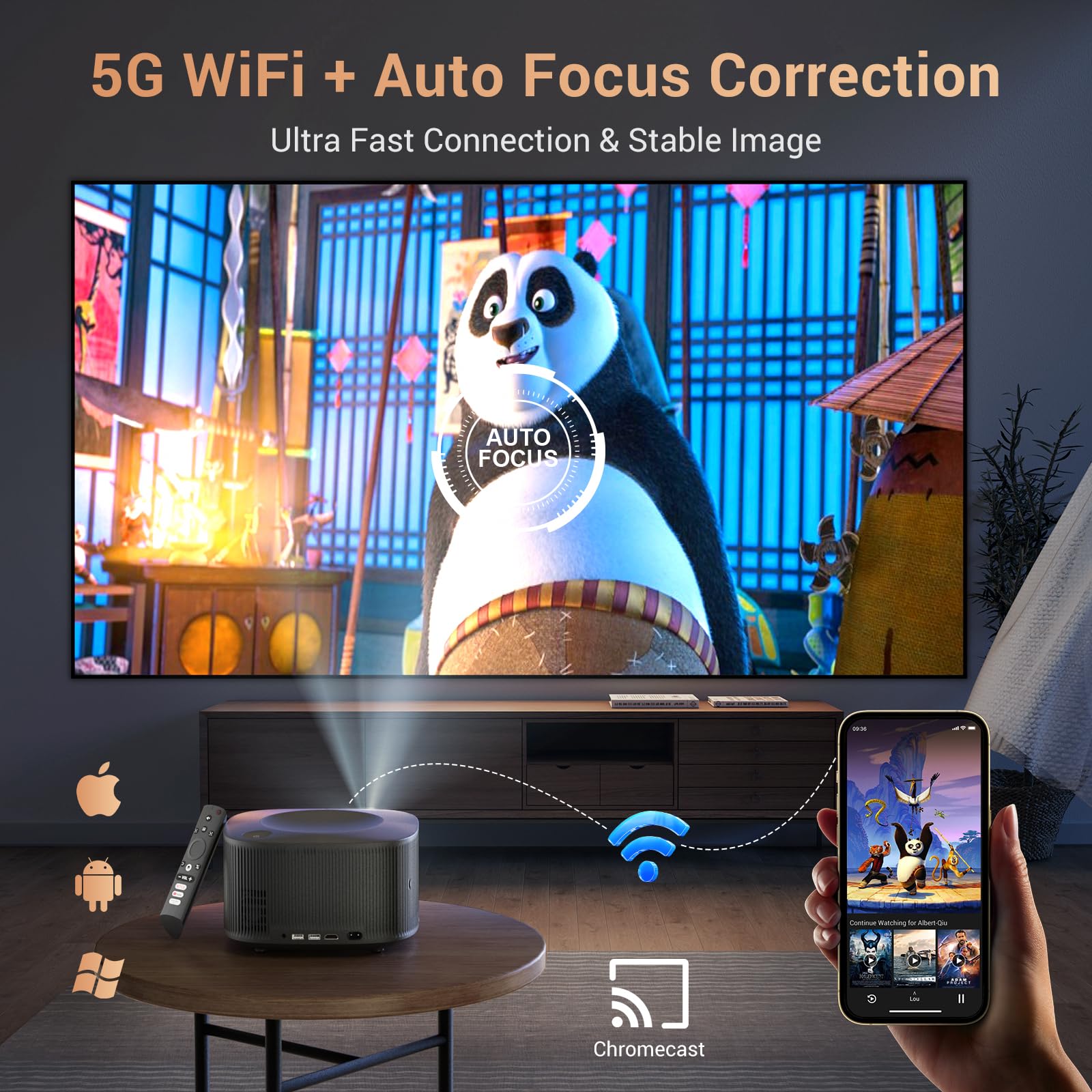 HAPPRUN 4K Projector, [Auto Focus/Keystone] Android TV Projector with WiFi and Bluetooth, Netflix/YouTube/Prime Video Officially-Licensed, Native 1080P 800ANSI Movie Projector Home Theater