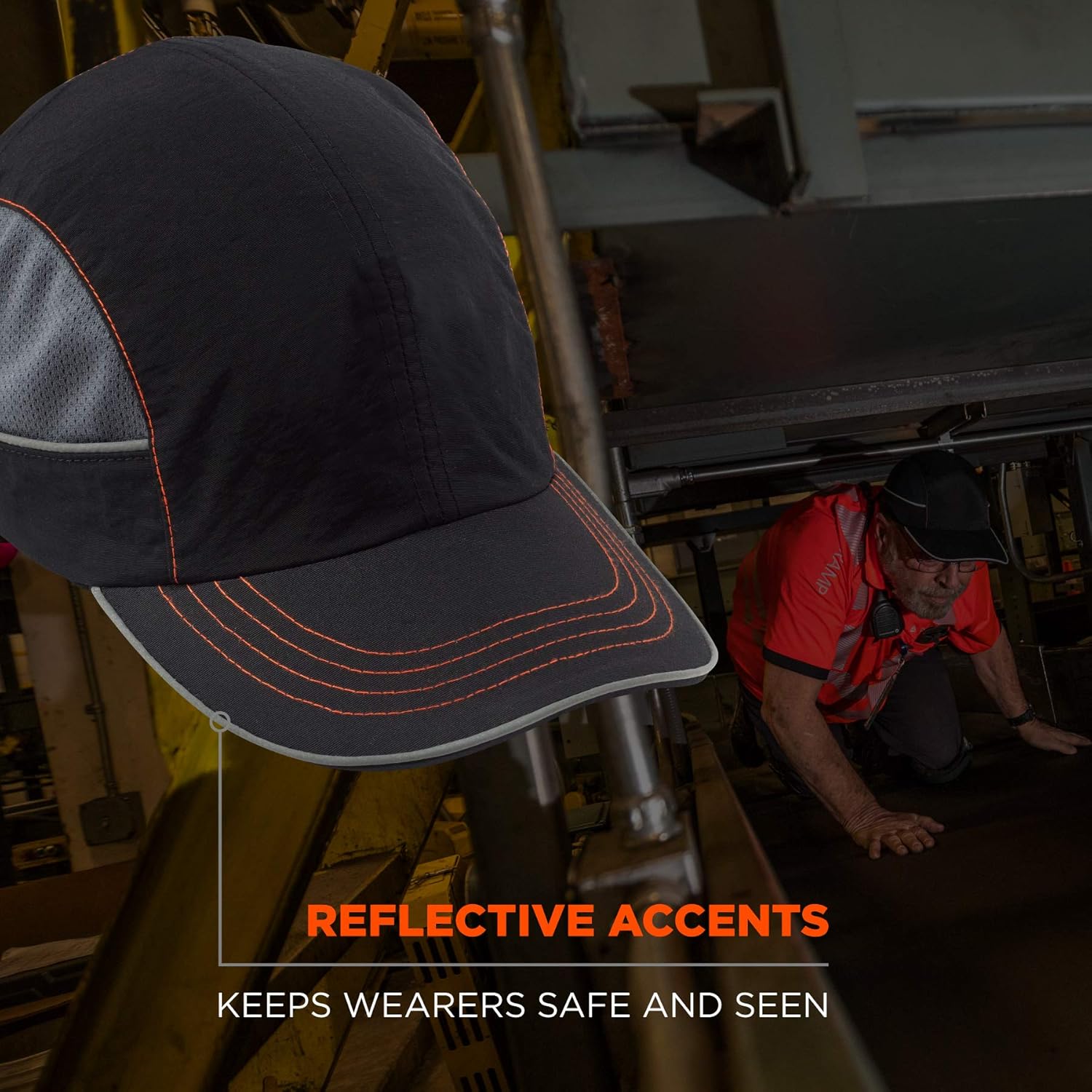 Safety Bump Cap, Baseball Hat Style, Comfortable Head Protection, Long Brim, Skullerz 8950, Black - - 