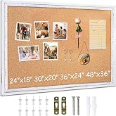 DOLLAR BOSS 24" x 18" Rustic White Cork Board | Vintage Framed Bulletin Board, Self-Healing Decorative Pin Board for Wall, Home &amp; Office Decor Memo Display, Includes Pins