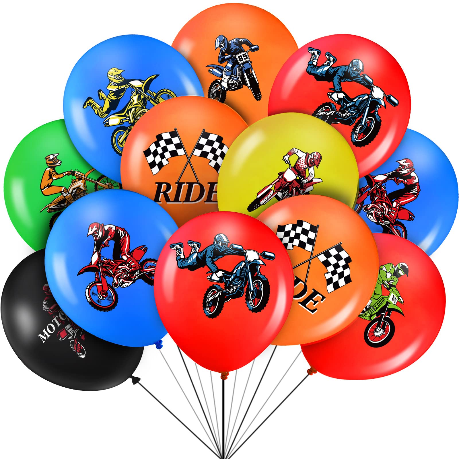 36 Pieces Dirt Bike Party Decorations Dirt Balloons, Motocross Birthday Party Checkered Flag Decoration Balloon Supplies for Sports Racing Supplies,12 Inches