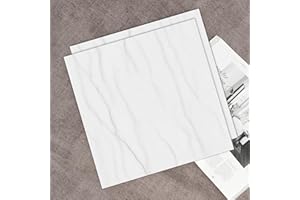 LAREKO Mable Peel and Stick Vinyl Floor Tiles,20 Tiles - 12" x 12", White Marble Pattern - Self Adhesive Vinfl Flooring DIY for for Kichen, Bathroom, Bedroom, Dining Room, Kitchen(20 Pack 20 Sq.Ft)