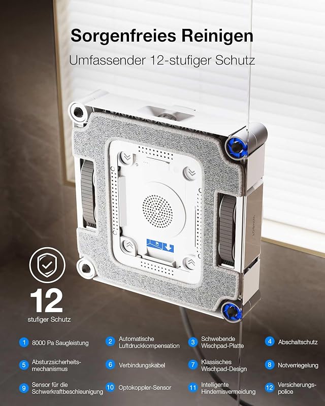 WINBOT W3 OMNI Fensterputzroboter mit Multifunktionsstation, Automatische Reinigung der Wischpads, Intelligente Reinigung entlang der Ränder, Sprühen mit drei Düsen, App-Steuerung