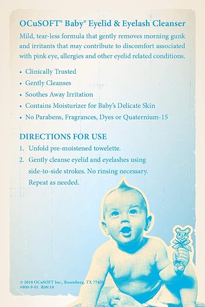 OCUSOFT BABY EYELID AND EYELASH CLEANSER, PRE-MOISTENED TOWELETTE, WHITE/BLUE 20 COUNT