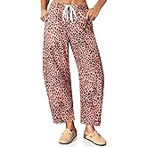 Vetinee Barrel Jeans Women Trendy Wide Leg Leopard Cheetah Pants High Waisted Pull On Drawstring Stretchy Denim Pants