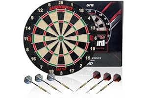 WAKEFA Dart Boards Set for Adults, Bristle Sisal Professional Size Dartboard Set with Staple-Free Bullseye, Round Radial Spider Wire, Number Ring-Free Dart Boards Game Includes 6 Steel Tip Darts, 17.75"
