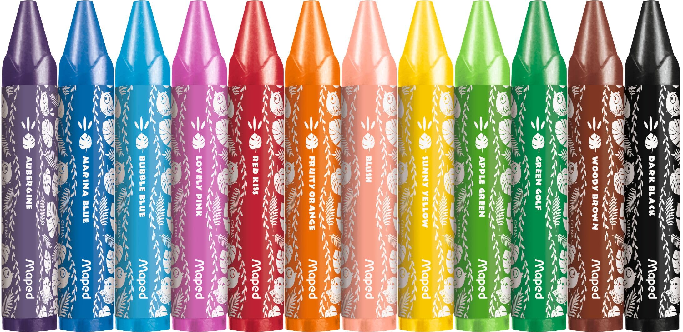 Maped - Maxi-Wachsmalstifte JUNGLE FEVER JUMBO- Kinderwachsstifte - Wachsmalkreiden für Babys ab 1 Jahr - Dreieckige Form - Erster Jumbo-Wachsmalstift - Kartonschachtel mit 12 Jumbo-Wachsmalstifte 2