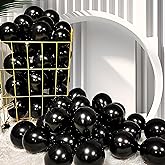 Firomi Small Black Balloons 5-inch 100 Pack Helium Metallic Shiny Round Black Thicken Latex Balloon for Wedding Birthday Party (with 2 Ribbons)
