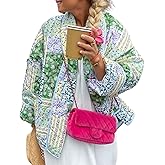 Meyhad Womens Cropped Quilted Lightweight Jackets Floral Printed Open Front Puffer Coat Cardigan