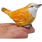 Selsela Hand-Carved Carolina Wren Figurine - Handmade Wildlife Sculpture Common Bird Miniature, Wooden Carved Small Animal, Rustic Home Decor & Collectible Ornament