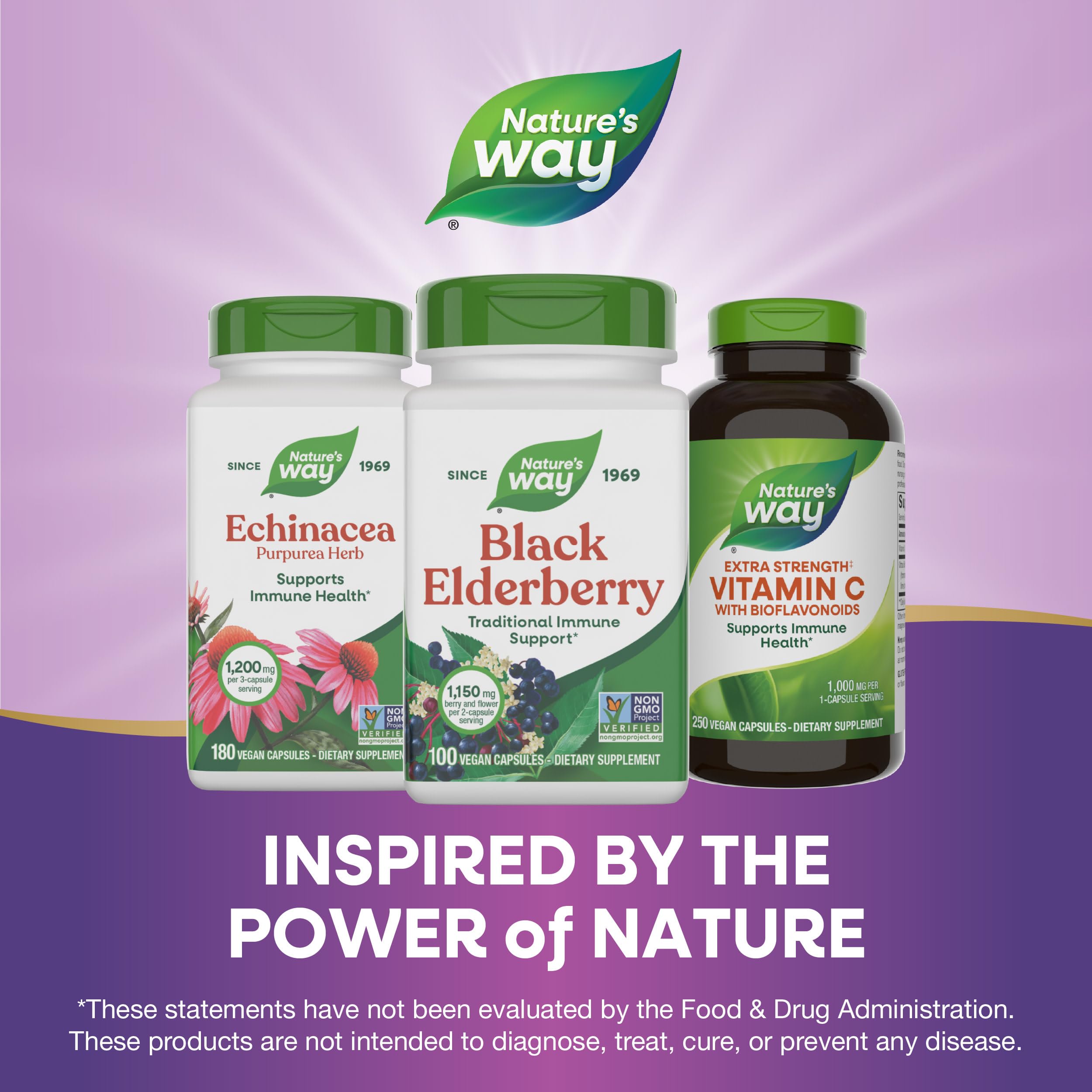 Nature's Way Black Elderberry Supplement, Traditional Immune Support*, With Elderberry and Elderflower, Plant Powered, 100 Capsules (Packaging May Vary)