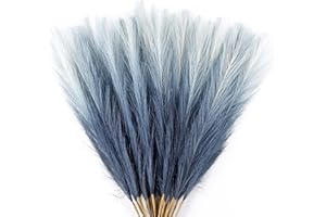 Acfruits 60Pcs Navy Blue Gradient Faux Pampas Grass Decor, 21.7" Pompas Grass Flower Arrangement and Vase Filler for Boho Home Wedding Decoration